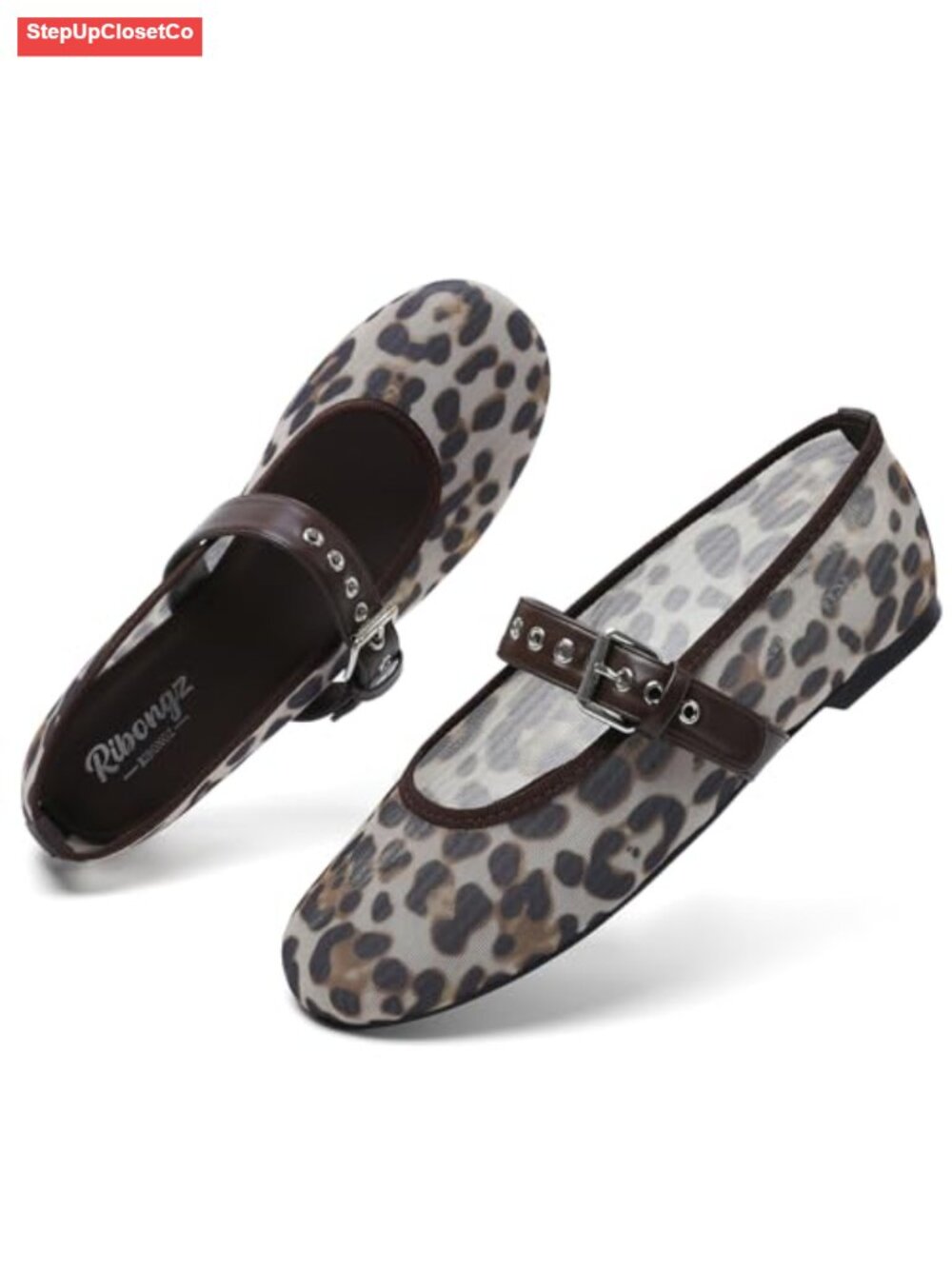 Women's Foldable Ballet Mary Jane Flats with Adjustable Buckle, Non-Slip Rubber